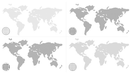Set of dotted world maps