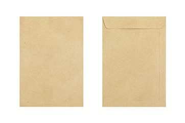 Brown envelope front and back isolate on white background, Clipp