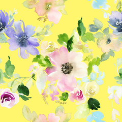 Fototapeta na wymiar Seamless pattern with flowers watercolor