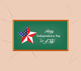 Board in a wooden frame with Happy 4th of July