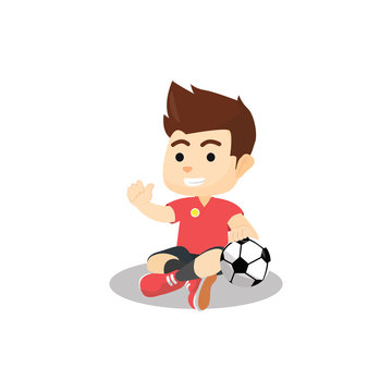 Soccer boy sit for take a rest