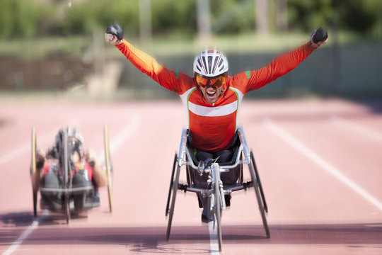 Athlete at finishing line in para-athletic competition