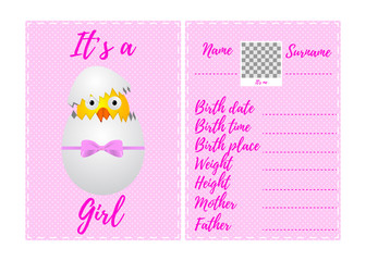 Baby girl announcement card