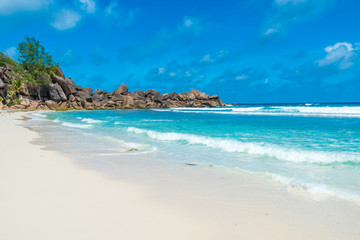 Tropical Grand Anse on island La Digue, Seychelles