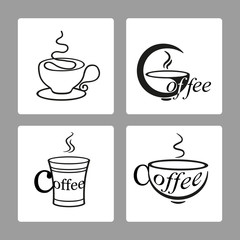 Vector set of icons of cups of coffee on a white backgrounds.