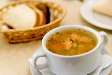 Fish soup on  table at restaurant
