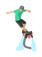 Fototapeta na wymiar New spectacular extreme sport flyboard summer action splash active recreation man flat vector.