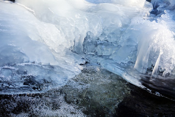 Icicles on the small mountain creek