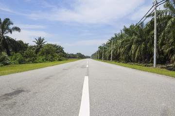 Fototapeta na wymiar Rural road highway for speed drive journey, empty freedom countryside speedway route for motion trip