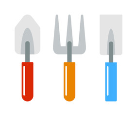 Gardening shovel and rake groundworks tools vector. 