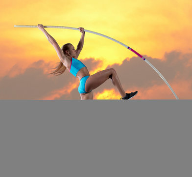 Female athlete doing pole vault