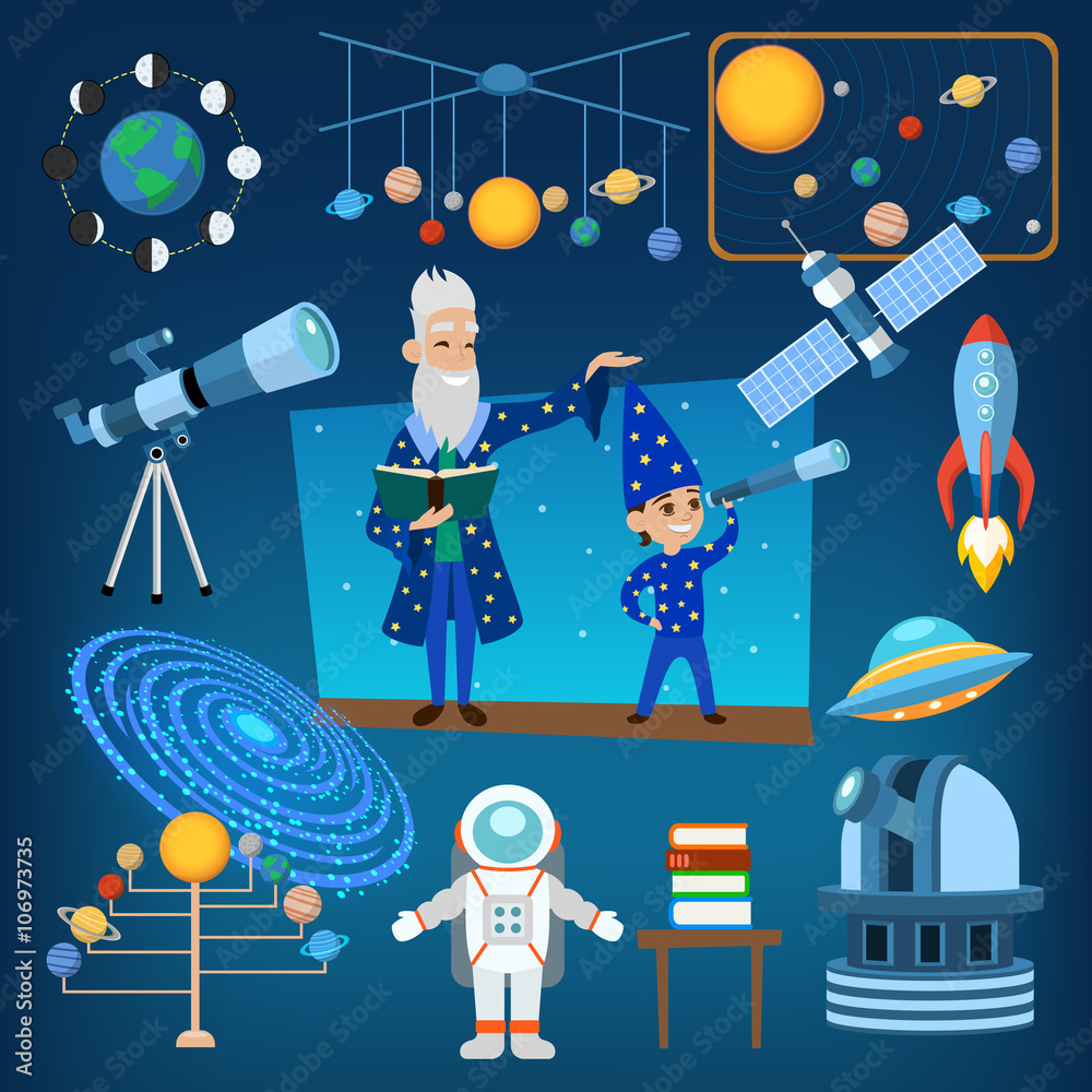 Wall mural planets and sun from our solar system astrology astronomy icons vector illustration, people educatio
