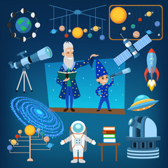Planets and sun from our solar system astrology astronomy icons vector illustration, people education © Vectorvstocker