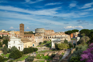 Fototapeta na wymiar View of the Forum Romanum towards the coliseum