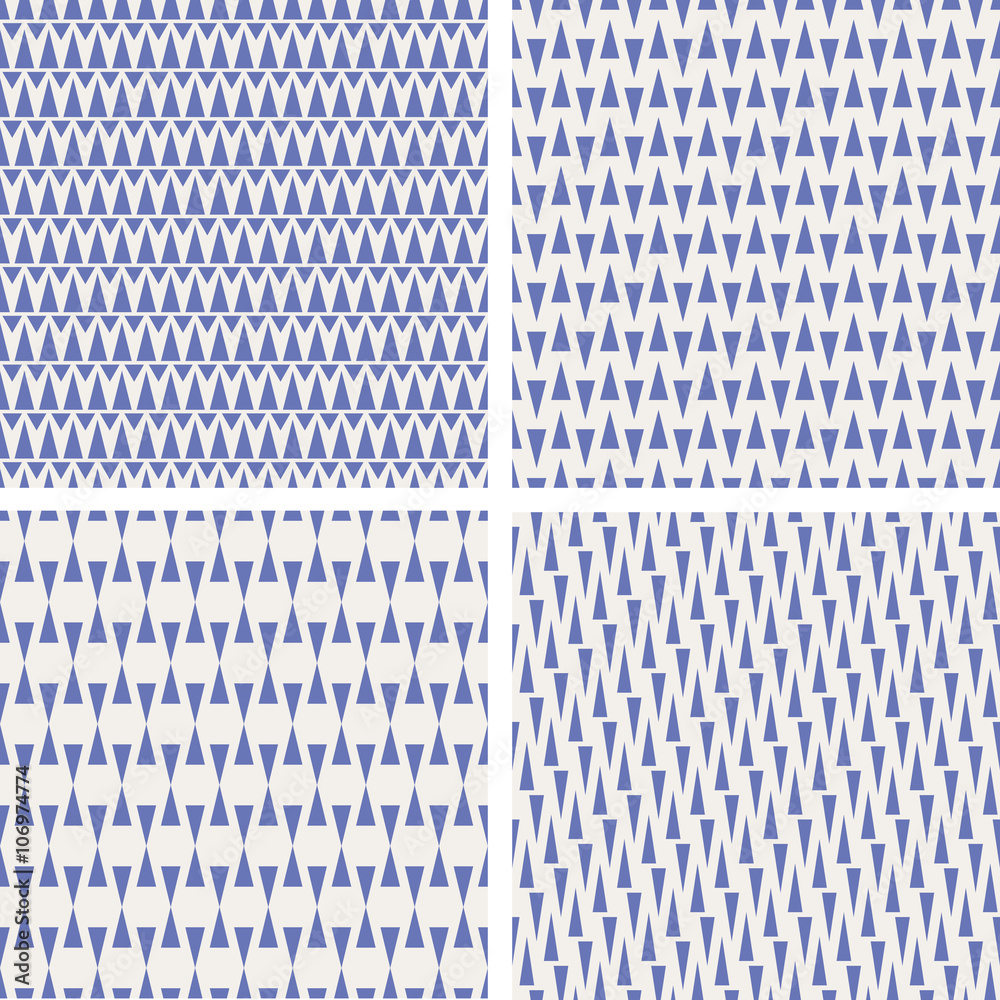 Poster set of seamless patterns with triangles