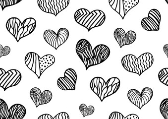 Seamless pattern with hand drawn doodle hearts