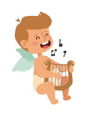 Baby cupid angel wings box with wedding ring cartoon vector. 