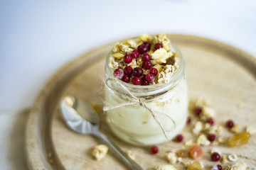 Healthly breakfast. Granola with cranberries.