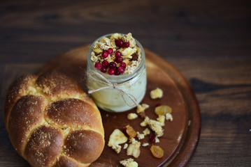 Healthly breakfast. Granola with cranberries.