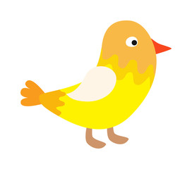 Cute happy little yellow bird easter chick with wings outstretched vector. 