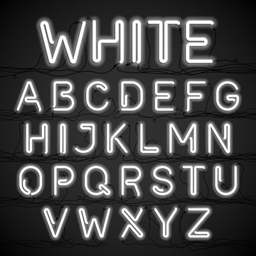 White neon light alphabet with cable