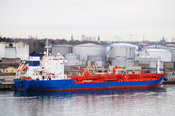 Stockholm, Sweden - March, 16, 2016: cargo ship in Stockholm, Sweden