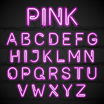 Pink Neon Light Alphabet With Cable
