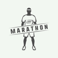 Vintage marathon or run logo, emblem, badge, poster, print