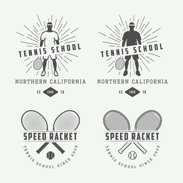 Set of vintage tennis logos, emblems, badges, labels 