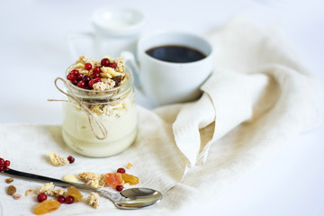 Obraz na płótnie Canvas Healthly breakfast. Granola with cranberries.