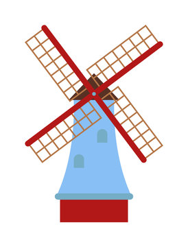 Traditional old windmill building color painted farm concept vector illustration.
