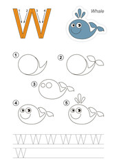 Drawing tutorial. Game for letter W