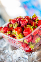 Strawberry on Ice Cubes