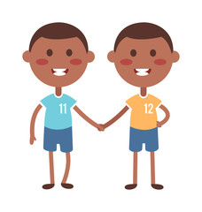 Twins happy kids holding hands boy and girl vector illustration. 