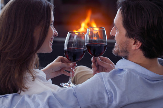 Romantic Couple Drinking Wine