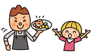 食事を運ぶお父さん