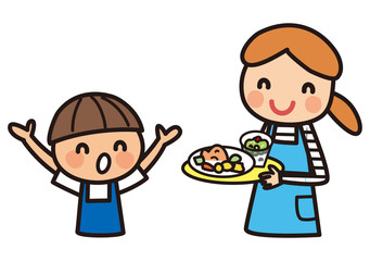 ごはんを運ぶ母親