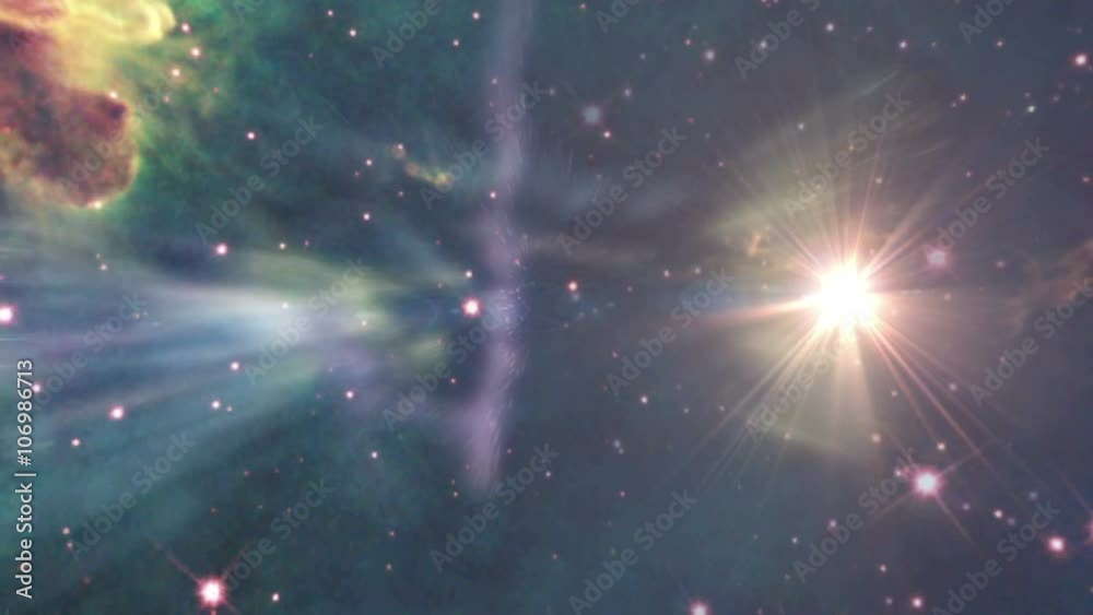 Wall mural the heavens 0504: flying through star fields in space (loop).