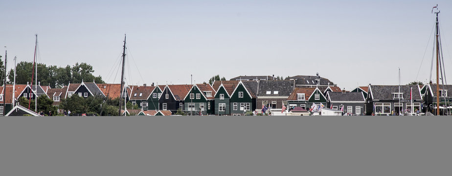 Houses, harbor and sailing boats, Marken, Netherlands