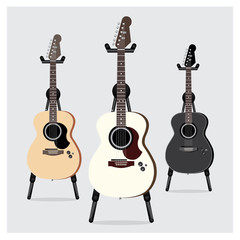 Vector Illustration Acoustic Electric Guitar set with Stand