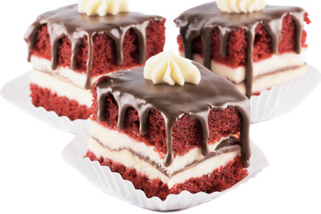 Cakes covered with chocolate icing