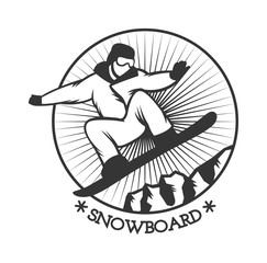 Vector wilderness and nature exploration outdoor vintage emblems mountains, sun, ski poles silhouettes elements. 