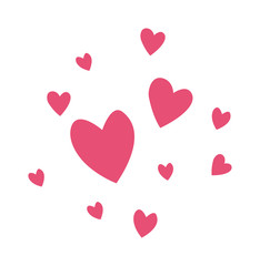 Set of red vector hearts love shape cartoon icons. 