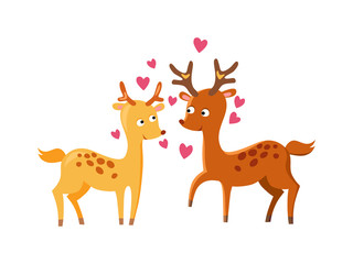 Lovely deers falling in love nature cute animal vector. 