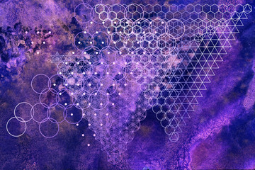 Sacred geometry symbols and elements background. Alchemy, religion, philosophy, astrology and spirituality themes. Matter, space and time. Science in Universe. Golden ratio.