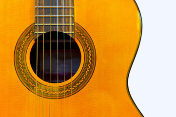 Obraz premium Acoustic classical guitar isolated on white background. Close up