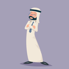 Vintage Arab Businessman Standing Proud Clever Winner Character Icon on Stylish Background Retro Cartoon Design Vector Illustration