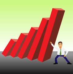 businessman holding a falling bar graph vector