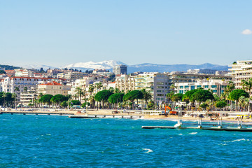 Panoramic view, Promenade de la Croisette, the Croisette and Port Le Vieux of Cannes, France Cote d'Azur