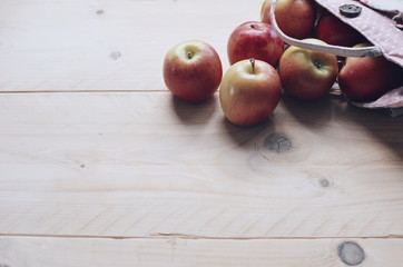 Raw food, Apple on the wood table selective focus and color filter
